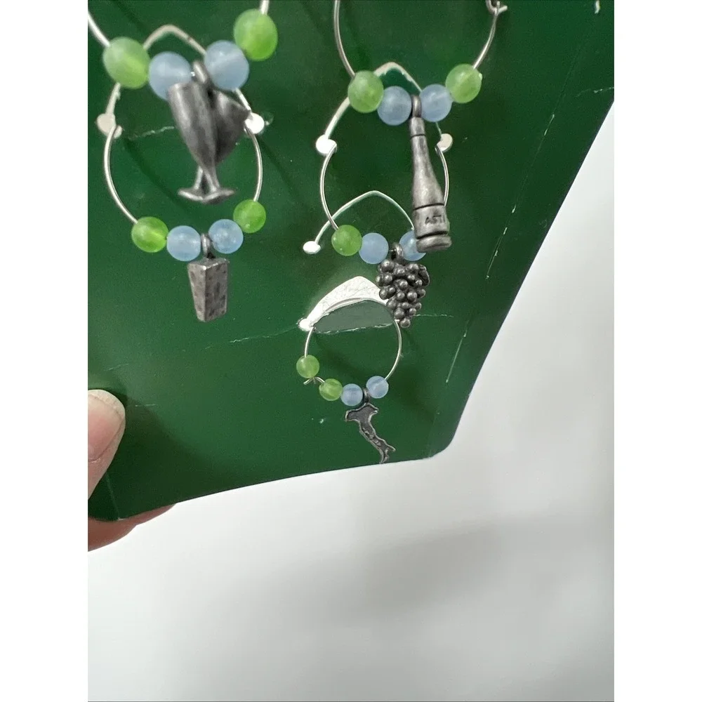 Silver tone Wine Glass Charms Set of 5 Drink Markers‎ Italy Themed Party Bar
